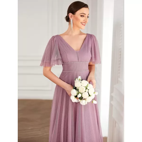 imageEverPretty Womens Illusion Short Sleeve Summer Tulle Bridesmaid Dresses for Wedding 0278Orchid