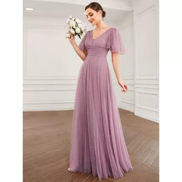 imageEverPretty Womens Illusion Short Sleeve Summer Tulle Bridesmaid Dresses for Wedding 0278Orchid