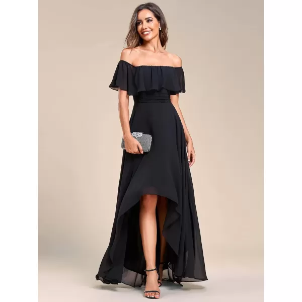 imageEverPretty Womens Off Shoulder High Low A Line Chiffon Wedding Guest Dress 01736Black