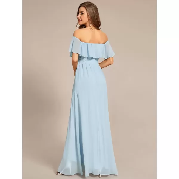 imageEverPretty Womens Off Shoulder High Low A Line Chiffon Wedding Guest Dress 01736Blue