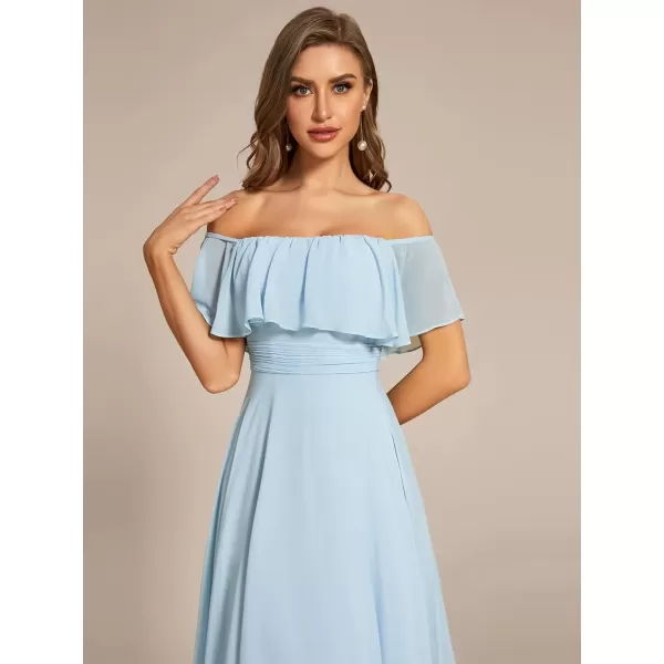 imageEverPretty Womens Off Shoulder High Low A Line Chiffon Wedding Guest Dress 01736Blue