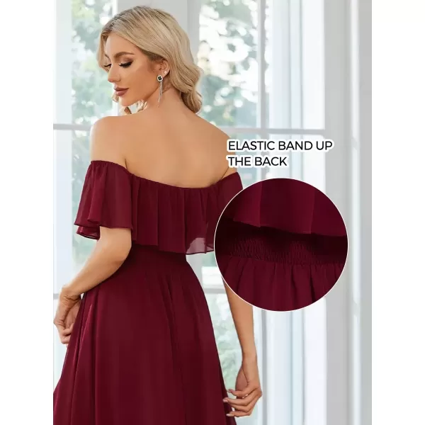 imageEverPretty Womens Off Shoulder High Low A Line Chiffon Wedding Guest Dress 01736Burgundy