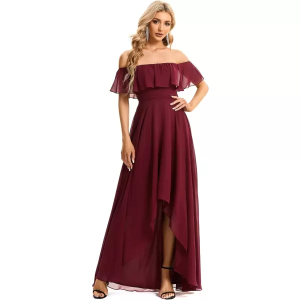 imageEverPretty Womens Off Shoulder High Low A Line Chiffon Wedding Guest Dress 01736Burgundy