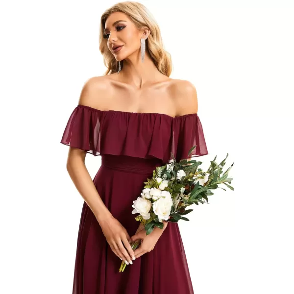 imageEverPretty Womens Off Shoulder High Low A Line Chiffon Wedding Guest Dress 01736Burgundy