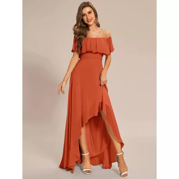 imageEverPretty Womens Off Shoulder High Low A Line Chiffon Wedding Guest Dress 01736Burnt Orange