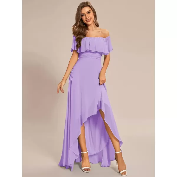 imageEverPretty Womens Off Shoulder High Low A Line Chiffon Wedding Guest Dress 01736Lavender