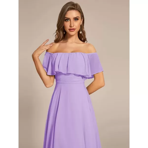 imageEverPretty Womens Off Shoulder High Low A Line Chiffon Wedding Guest Dress 01736Lavender