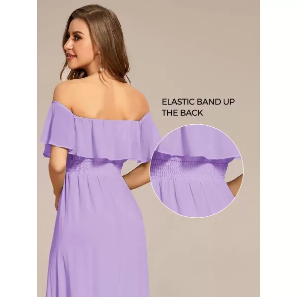 imageEverPretty Womens Off Shoulder High Low A Line Chiffon Wedding Guest Dress 01736Lavender