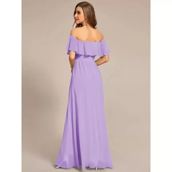 imageEverPretty Womens Off Shoulder High Low A Line Chiffon Wedding Guest Dress 01736Lavender