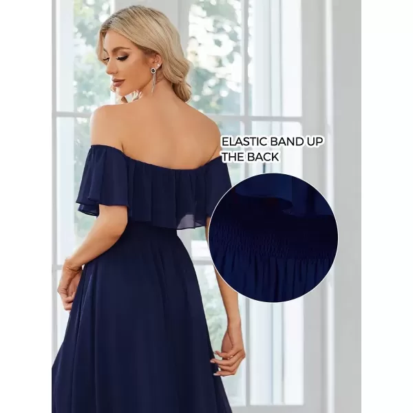 imageEverPretty Womens Off Shoulder High Low A Line Chiffon Wedding Guest Dress 01736Navy Blue