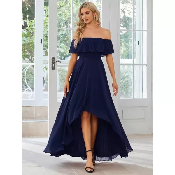 imageEverPretty Womens Off Shoulder High Low A Line Chiffon Wedding Guest Dress 01736Navy Blue