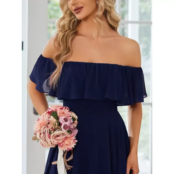 imageEverPretty Womens Off Shoulder High Low A Line Chiffon Wedding Guest Dress 01736Navy Blue