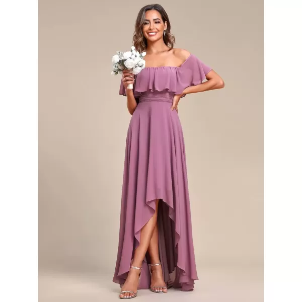 imageEverPretty Womens Off Shoulder High Low A Line Chiffon Wedding Guest Dress 01736Orchid