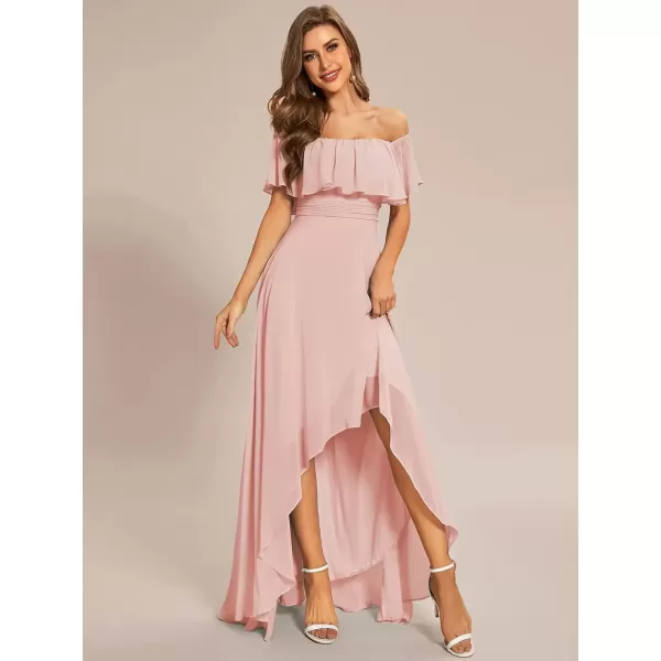 imageEverPretty Womens Off Shoulder High Low A Line Chiffon Wedding Guest Dress 01736Pink