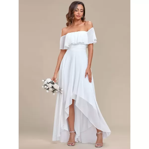 imageEverPretty Womens Off Shoulder High Low A Line Chiffon Wedding Guest Dress 01736White