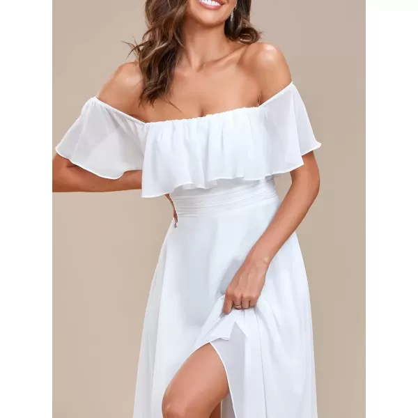 imageEverPretty Womens Off Shoulder High Low A Line Chiffon Wedding Guest Dress 01736White