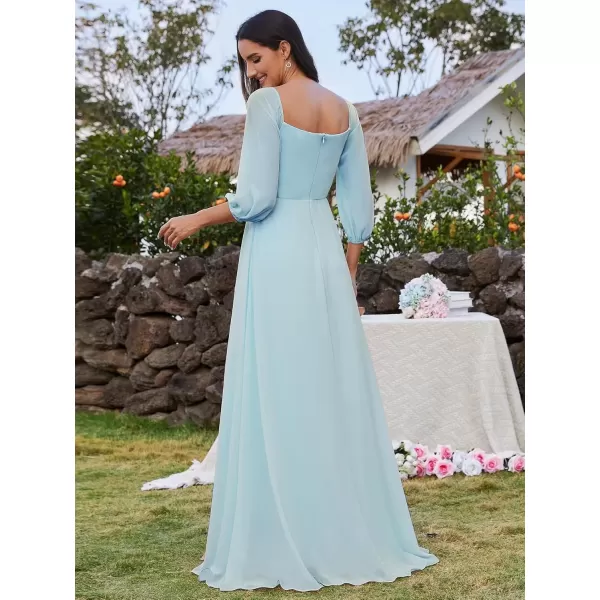 imageEverPretty Womens Off Shoulder Lantern Sleeves A Line Split Maxi Bridesmaid Dresses S0002Blue