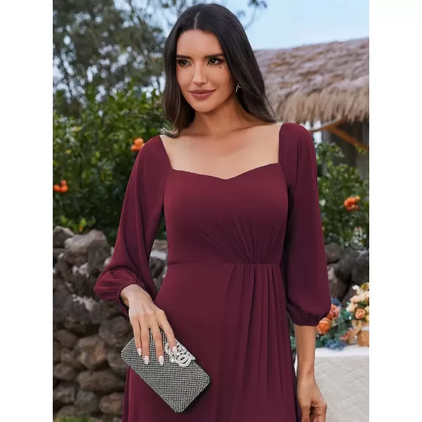 imageEverPretty Womens Off Shoulder Lantern Sleeves A Line Split Maxi Bridesmaid Dresses S0002Burgundy