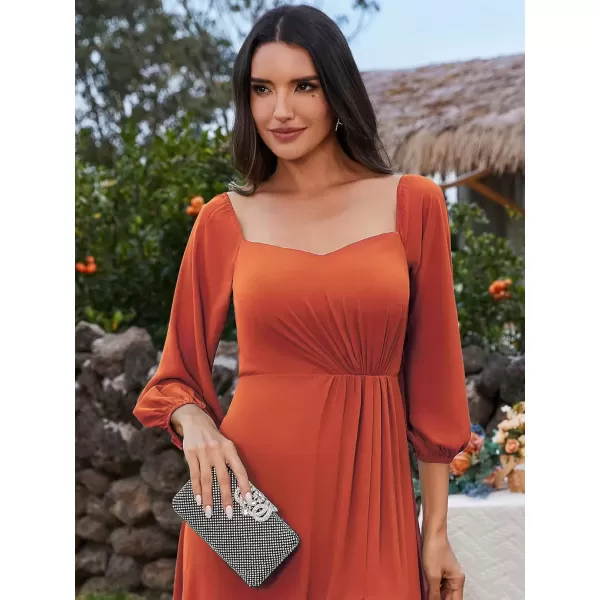 imageEverPretty Womens Off Shoulder Lantern Sleeves A Line Split Maxi Bridesmaid Dresses S0002Burnt Orange