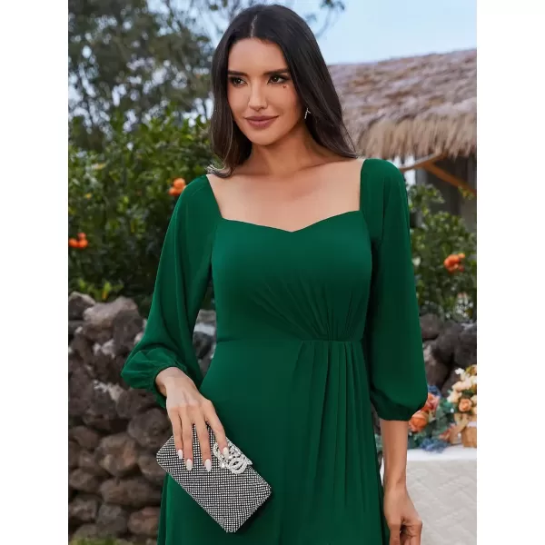 imageEverPretty Womens Off Shoulder Lantern Sleeves A Line Split Maxi Bridesmaid Dresses S0002Dark Green