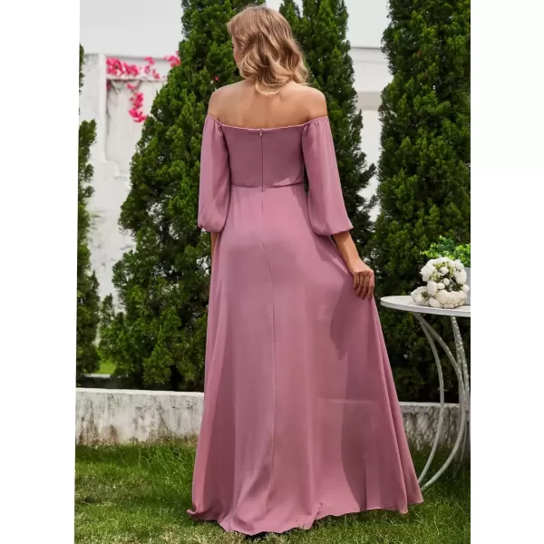 imageEverPretty Womens Off Shoulder Lantern Sleeves A Line Split Maxi Bridesmaid Dresses S0002Orchid