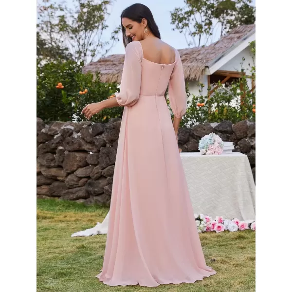 imageEverPretty Womens Off Shoulder Lantern Sleeves A Line Split Maxi Bridesmaid Dresses S0002Pink