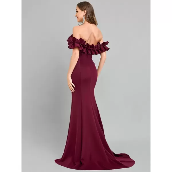 imageEverPretty Womens Off Shoulder Ruffle Sleeve Bodycon Formal Party Dress 0274Burgundy