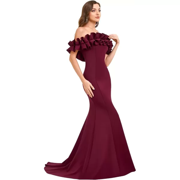 imageEverPretty Womens Off Shoulder Ruffle Sleeve Bodycon Formal Party Dress 0274Burgundy