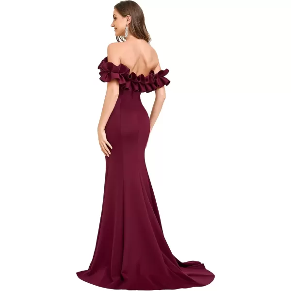 imageEverPretty Womens Off Shoulder Ruffle Sleeve Bodycon Formal Party Dress 0274Burgundy