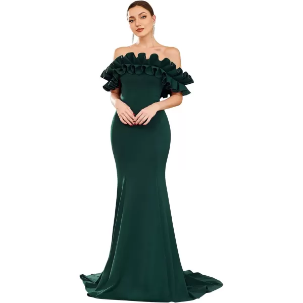 imageEverPretty Womens Off Shoulder Ruffle Sleeve Bodycon Formal Party Dress 0274Dark Green