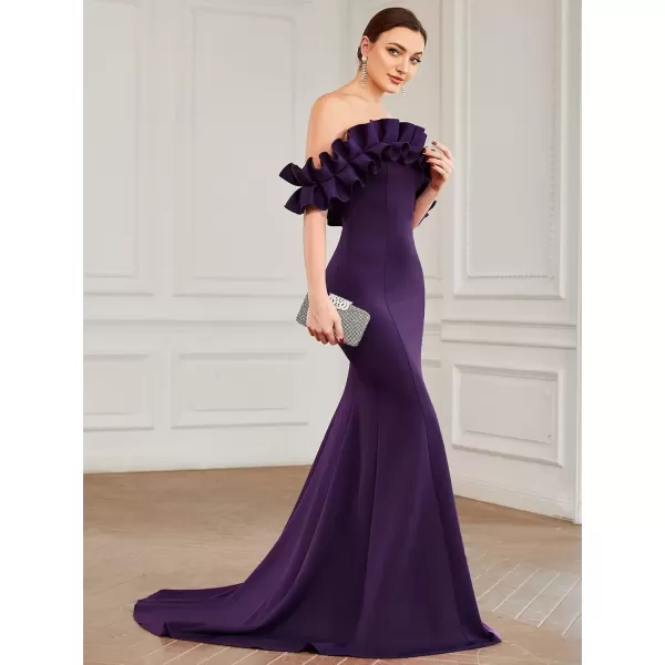 imageEverPretty Womens Off Shoulder Ruffle Sleeve Bodycon Formal Party Dress 0274Dark Purple