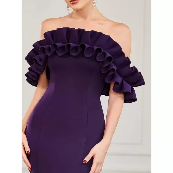 imageEverPretty Womens Off Shoulder Ruffle Sleeve Bodycon Formal Party Dress 0274Dark Purple