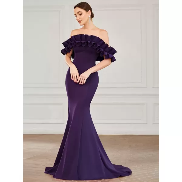 imageEverPretty Womens Off Shoulder Ruffle Sleeve Bodycon Formal Party Dress 0274Dark Purple