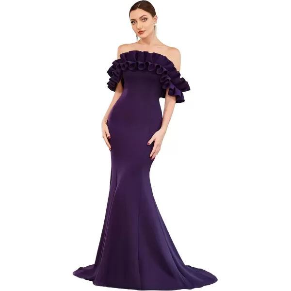 imageEverPretty Womens Off Shoulder Ruffle Sleeve Bodycon Formal Party Dress 0274Dark Purple