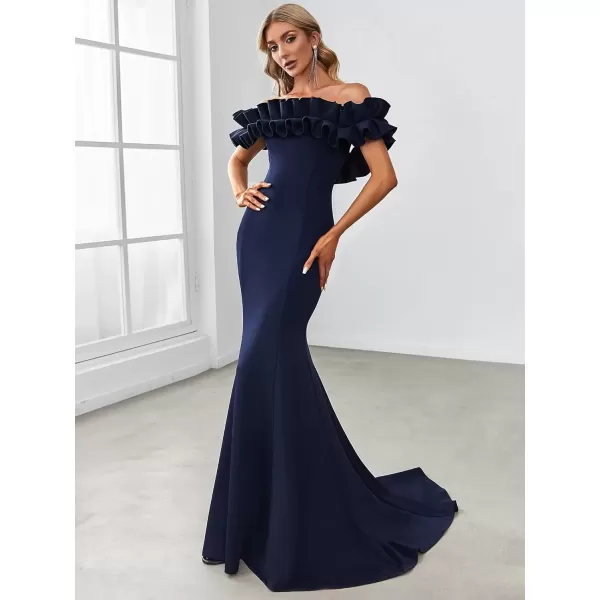 imageEverPretty Womens Off Shoulder Ruffle Sleeve Bodycon Formal Party Dress 0274Navy Blue