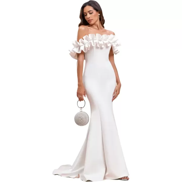 imageEverPretty Womens Off Shoulder Ruffle Sleeve Bodycon Formal Party Dress 0274White