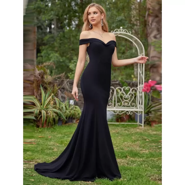 imageEverPretty Womens OffShoulder Mermaid Sweep Train Long Wedding Dresses for Bride 0247Black