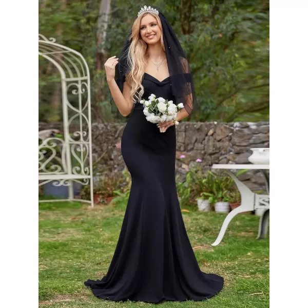 imageEverPretty Womens OffShoulder Mermaid Sweep Train Long Wedding Dresses for Bride 0247Black