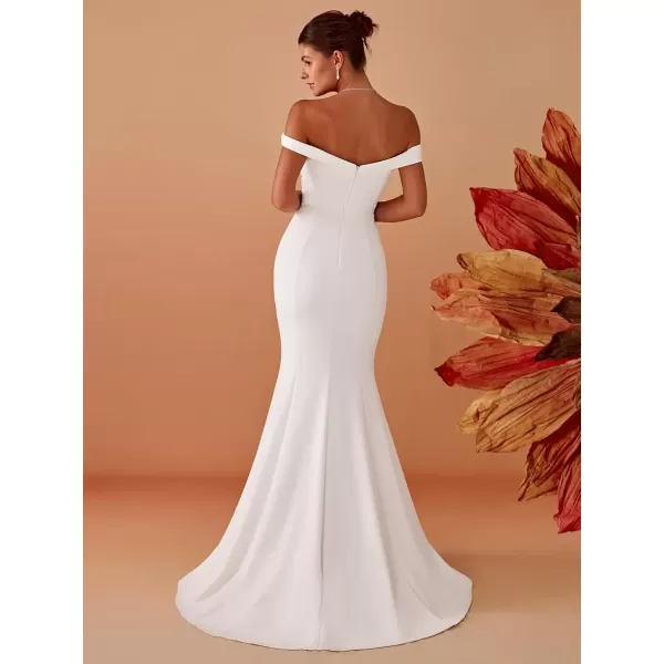 imageEverPretty Womens OffShoulder Mermaid Sweep Train Long Wedding Dresses for Bride 0247White