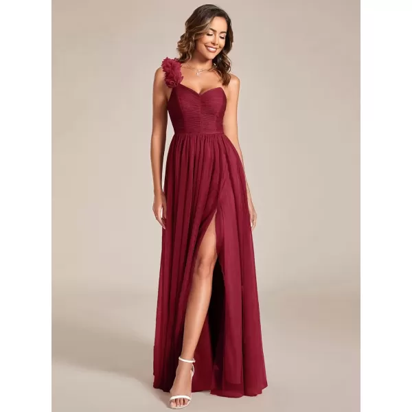 imageEverPretty Womens One Shoulder Sleeveless Pleated ALine Floor Length Bridesmaid Dresses 01911Burgundy