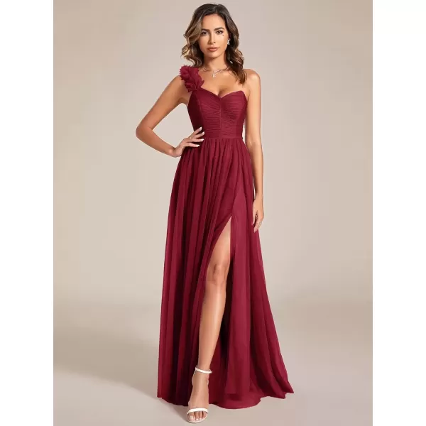 imageEverPretty Womens One Shoulder Sleeveless Pleated ALine Floor Length Bridesmaid Dresses 01911Burgundy