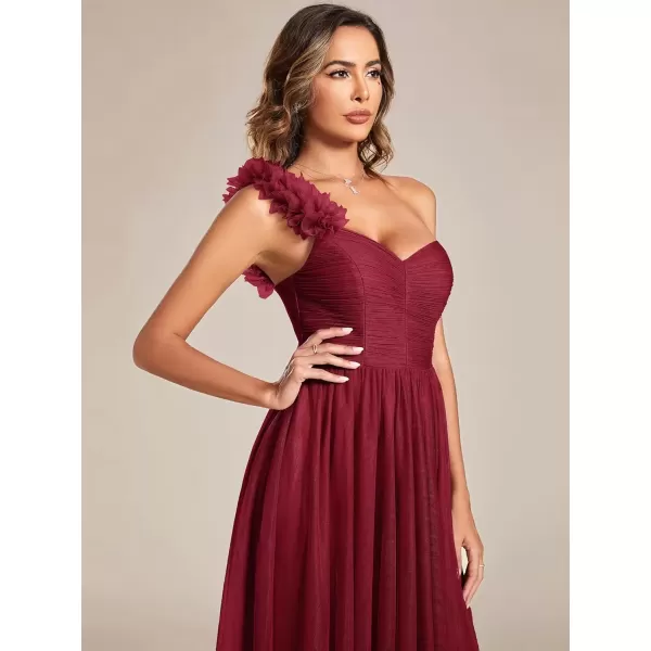 imageEverPretty Womens One Shoulder Sleeveless Pleated ALine Floor Length Bridesmaid Dresses 01911Burgundy