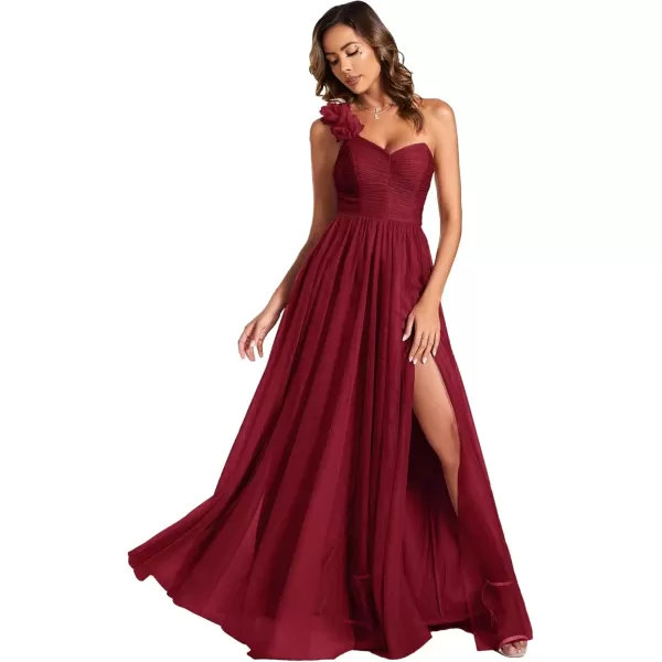 imageEverPretty Womens One Shoulder Sleeveless Pleated ALine Floor Length Bridesmaid Dresses 01911Burgundy