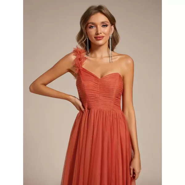 imageEverPretty Womens One Shoulder Sleeveless Pleated ALine Floor Length Bridesmaid Dresses 01911Burnt Orange