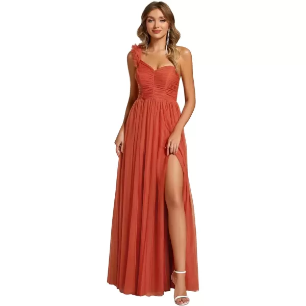 imageEverPretty Womens One Shoulder Sleeveless Pleated ALine Floor Length Bridesmaid Dresses 01911Burnt Orange