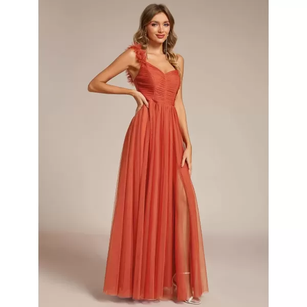 imageEverPretty Womens One Shoulder Sleeveless Pleated ALine Floor Length Bridesmaid Dresses 01911Burnt Orange