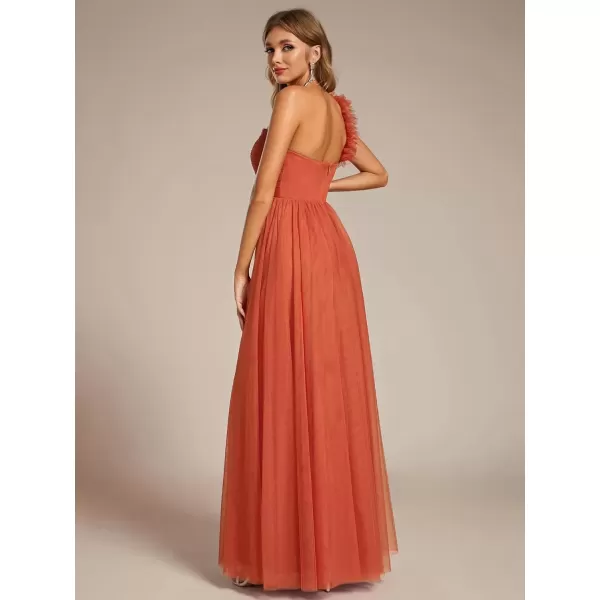 imageEverPretty Womens One Shoulder Sleeveless Pleated ALine Floor Length Bridesmaid Dresses 01911Burnt Orange