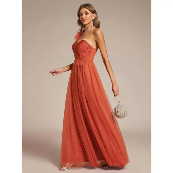 imageEverPretty Womens One Shoulder Sleeveless Pleated ALine Floor Length Bridesmaid Dresses 01911Burnt Orange