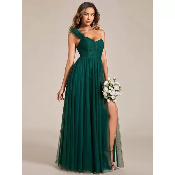 imageEverPretty Womens One Shoulder Sleeveless Pleated ALine Floor Length Bridesmaid Dresses 01911Green