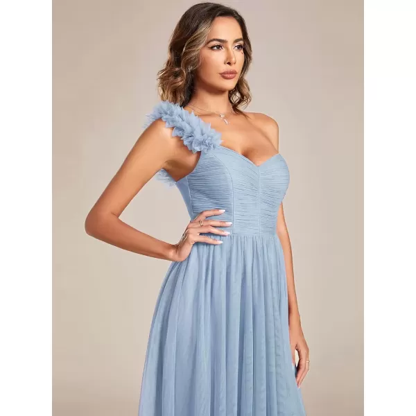 imageEverPretty Womens One Shoulder Sleeveless Pleated ALine Floor Length Bridesmaid Dresses 01911Light Dusty Blue